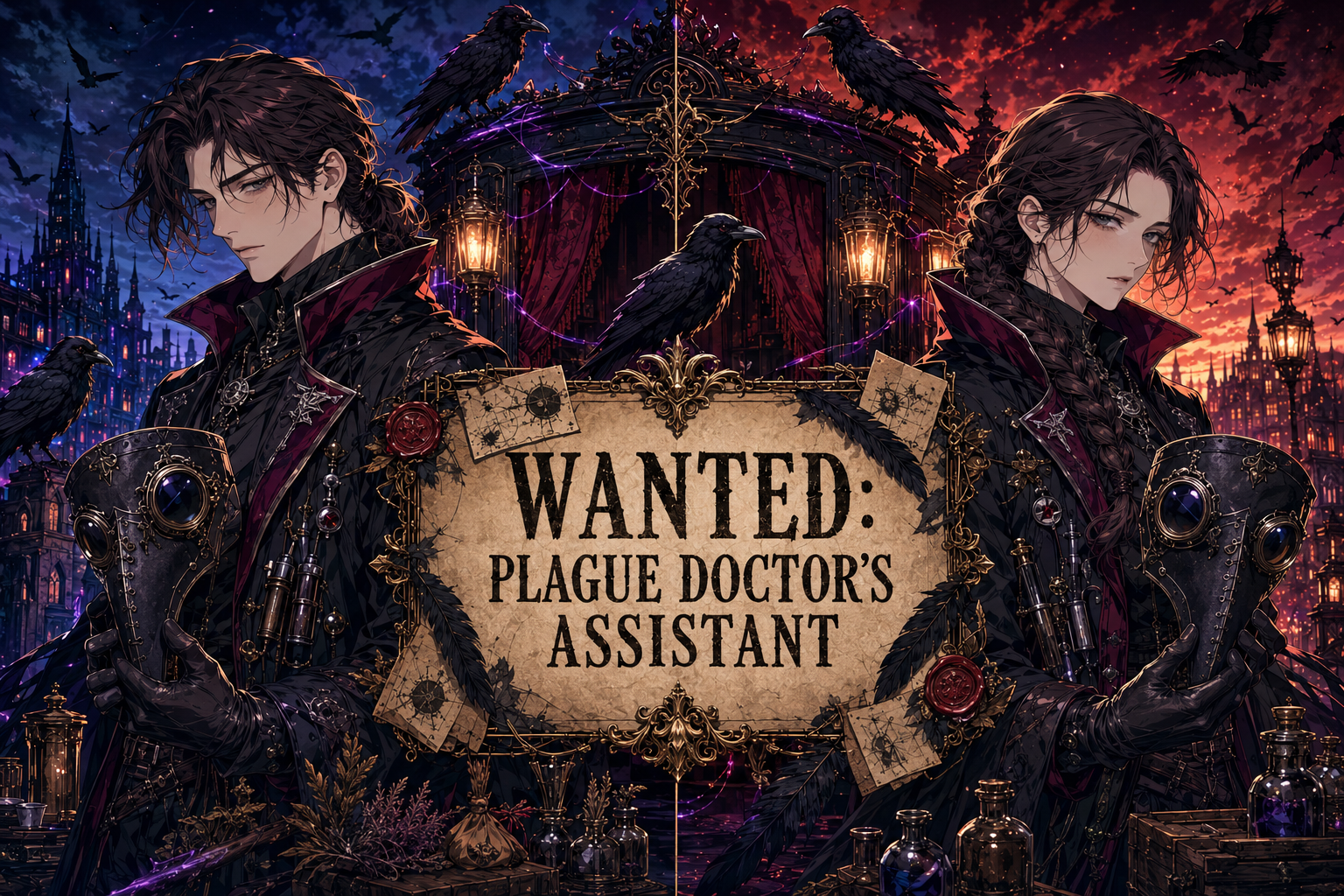 Cover art for Wanted: Plague Doctor’s Assistant(♂️/♀️IS🎭), a romance scenario on AI Dungeon