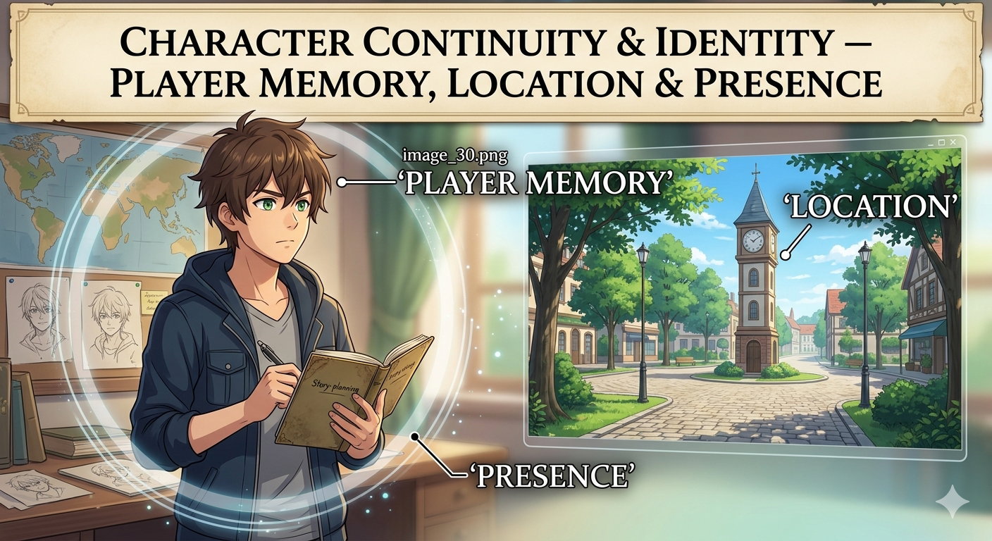Cover art for Character Continuity & Identity — Player Memory, Location & Presence, an elana marie scenario on AI Dungeon