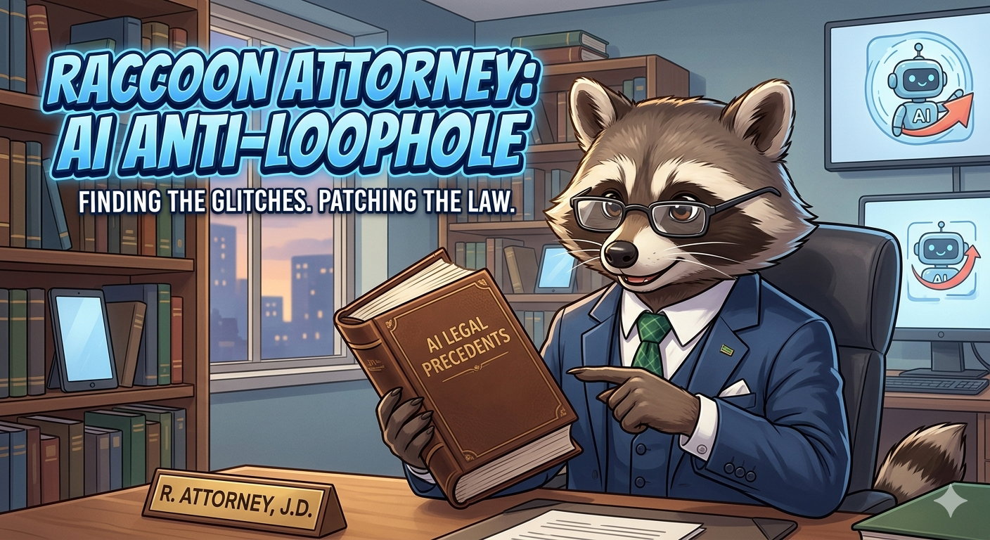 Cover art for Raccoon Attorney: AI Anti-Loophole, a raccoon attorney scenario on AI Dungeon