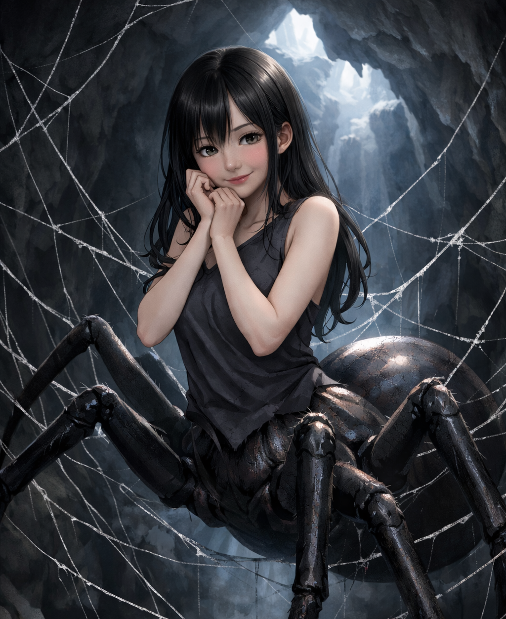 Cover art for Caught in the Shy Spider Girl's Web, a fantasy scenario on AI Dungeon