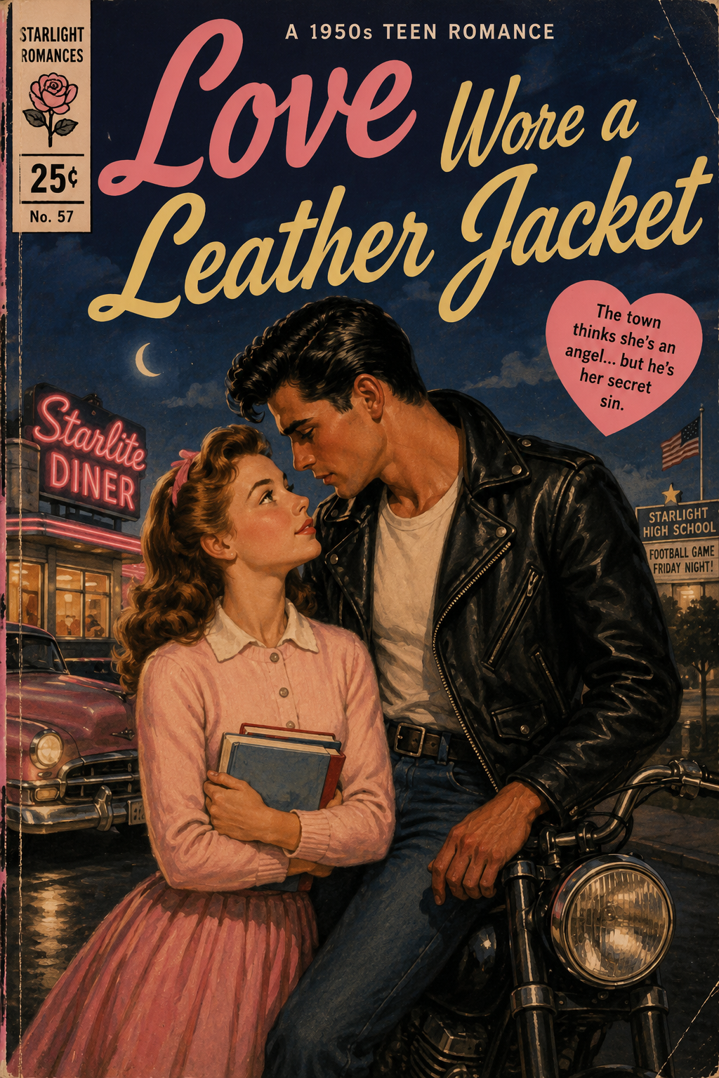 Cover art for Love Wore a Leather Jacket, a romance scenario on AI Dungeon