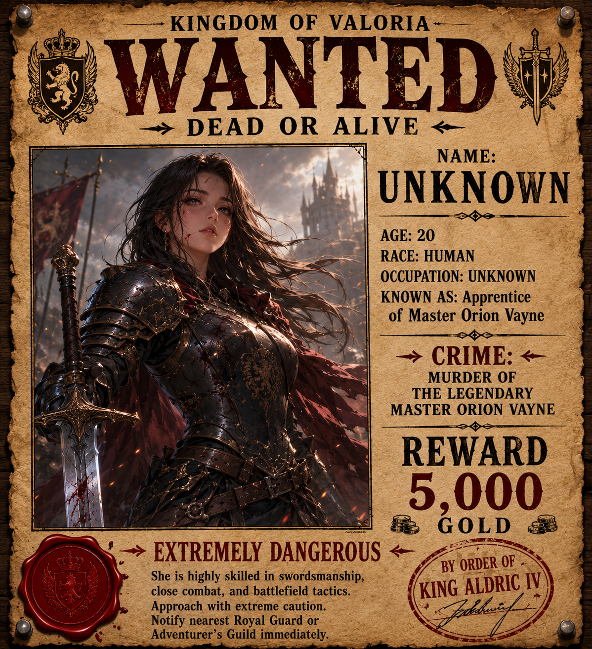 Cover art for Framed For Your Master’s Murder, a fantasy scenario on AI Dungeon