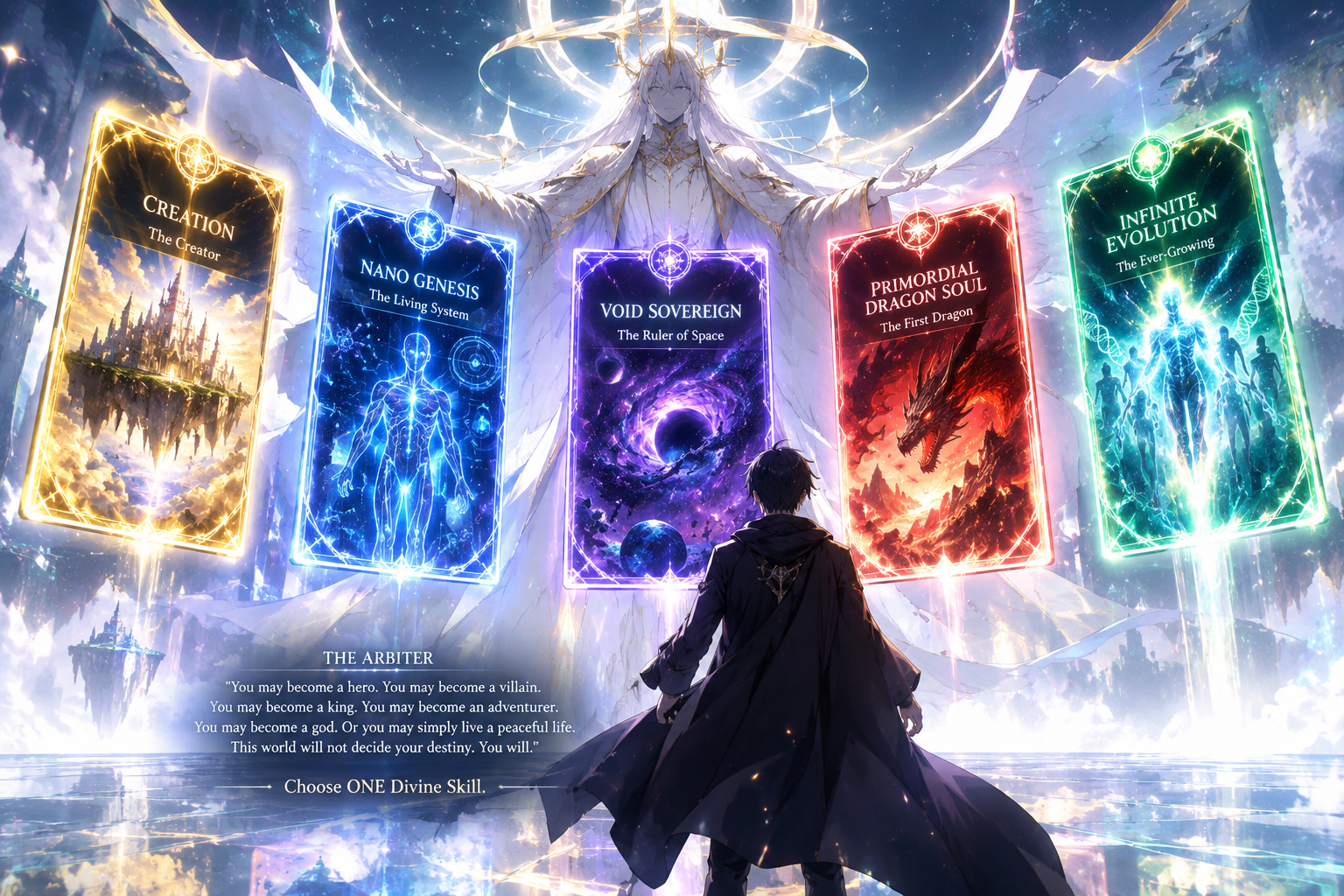 Cover art for REINCARNATED: THE FIVE DIVINE SKILLS, an isekai scenario on AI Dungeon