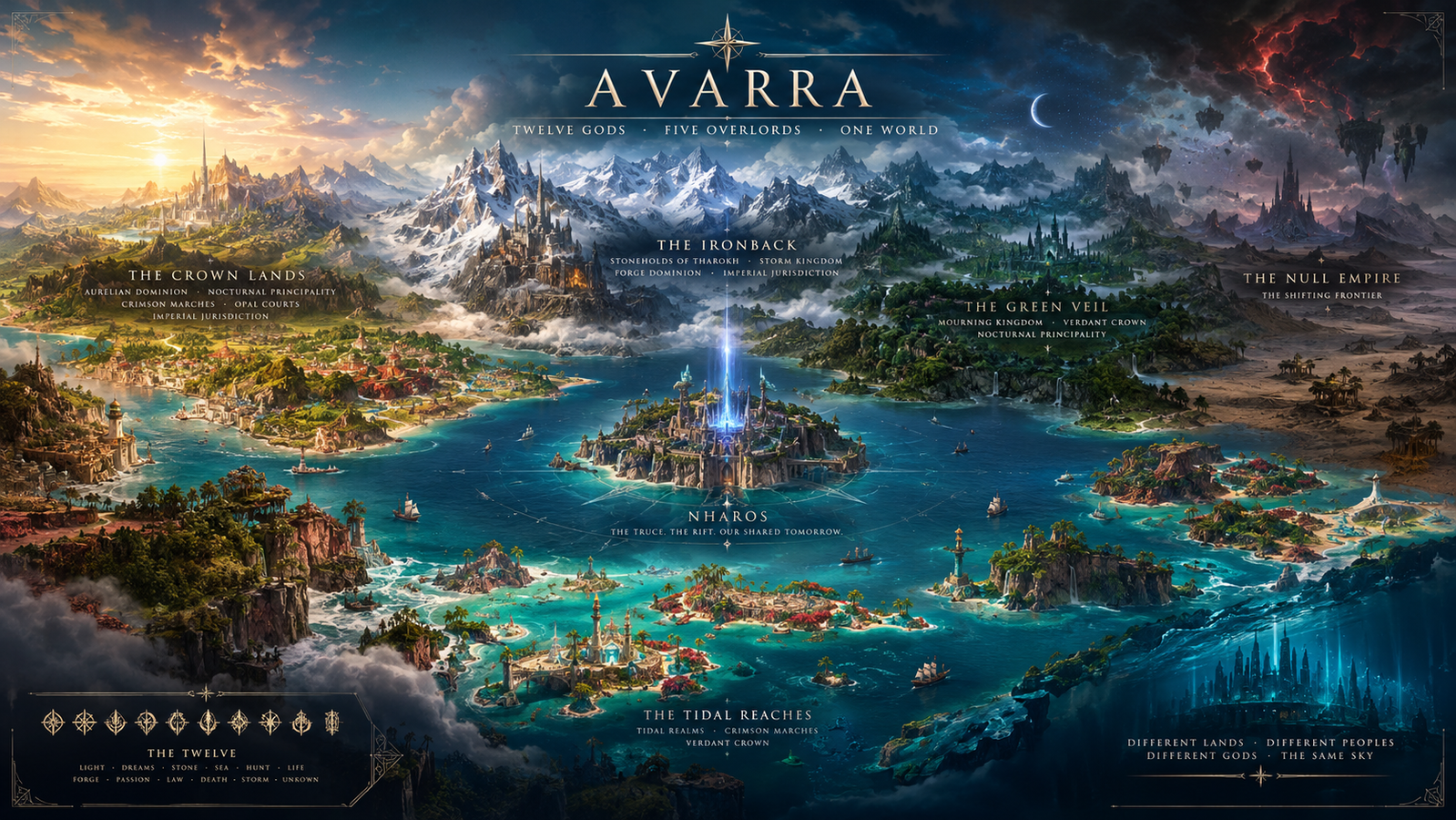 Cover art for The Twelvefold Throne: Beneath the Gods, a high fantasy world on Voyage