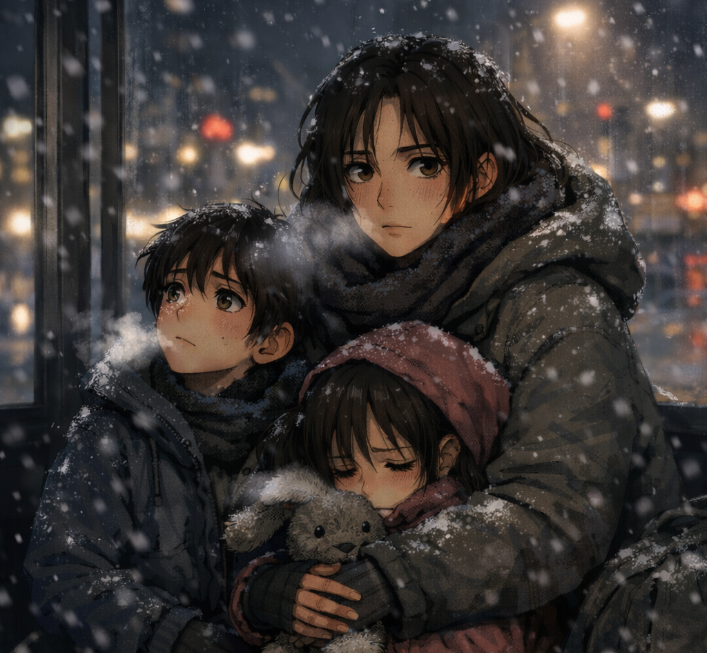 Cover art for A Family in the Snow, a homeless scenario on AI Dungeon