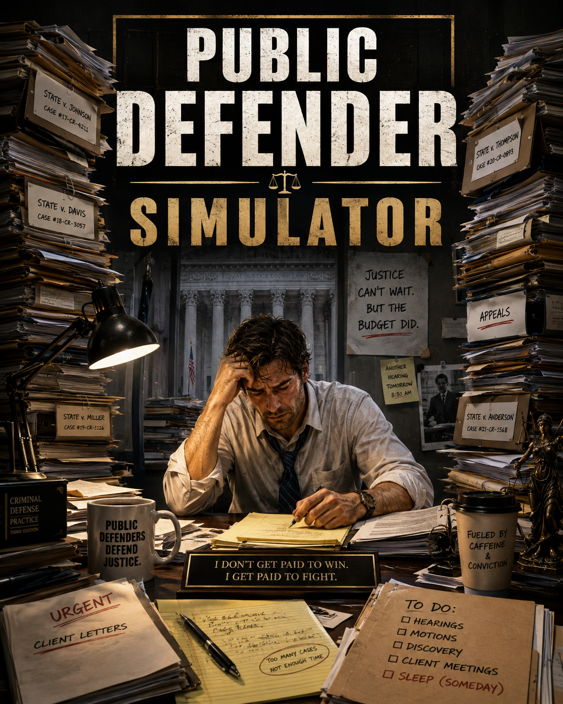 Cover art for Public Defender Simulator, a public defender scenario on AI Dungeon