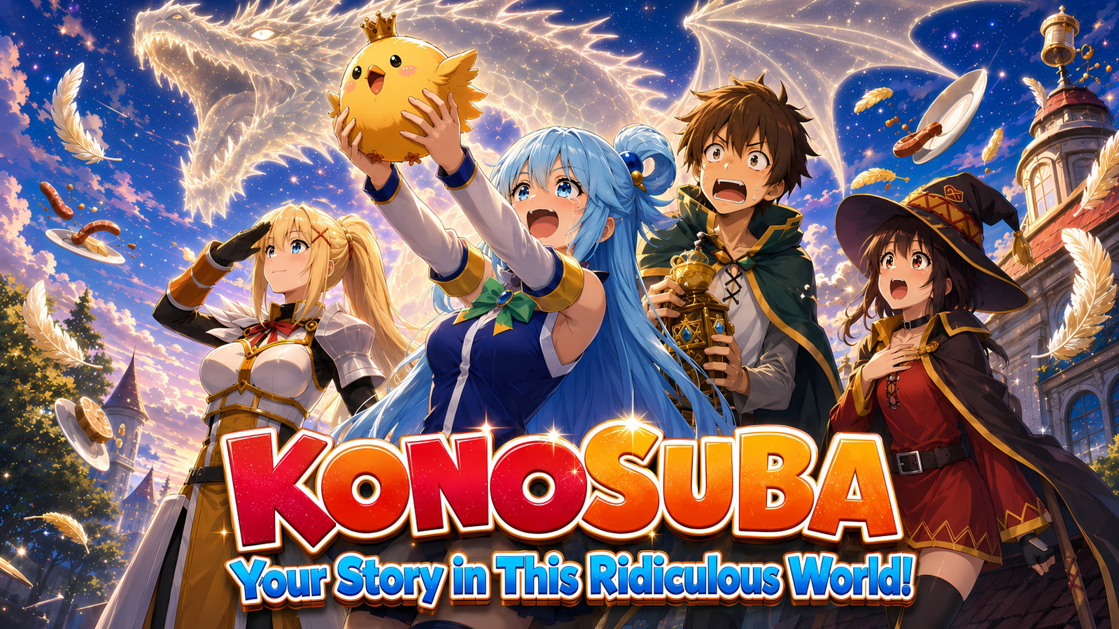 Cover art for KONOSUBA: Your Story in This Ridiculous World!, an isekai world on Voyage