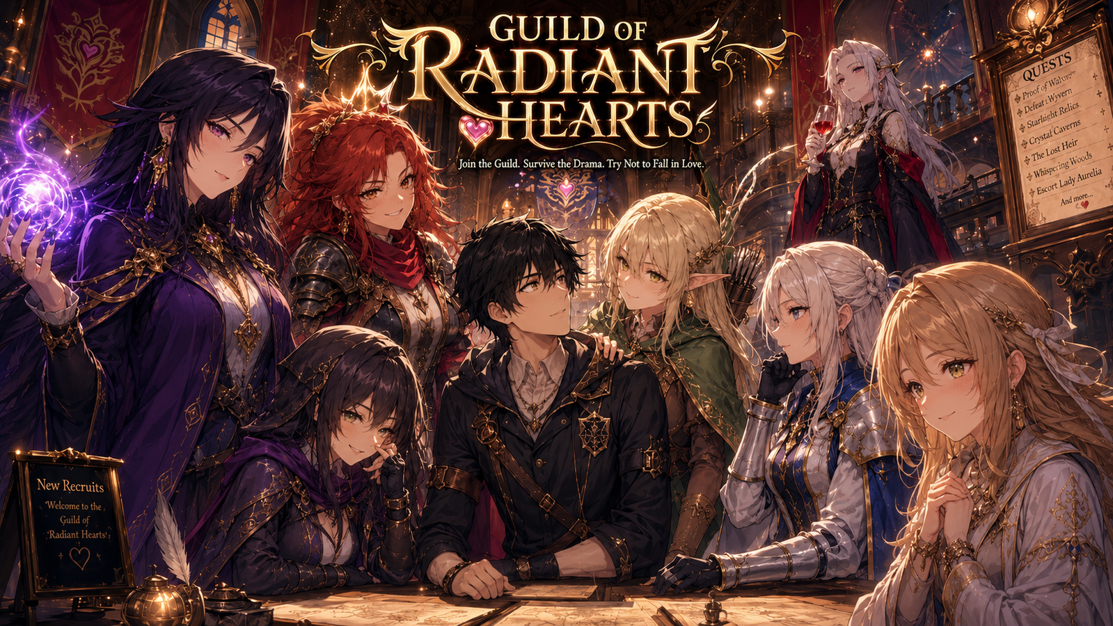 Cover art for Guild of Radiant Hearts, a fantasy scenario on AI Dungeon