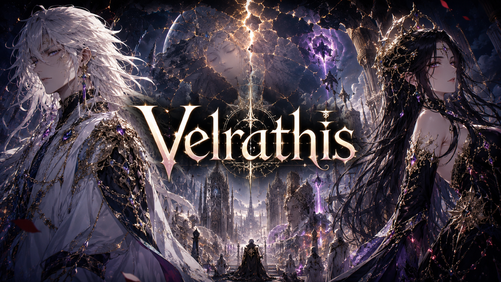 Cover art for Velrathis: The Fractured Veil, a fantasy world on Voyage