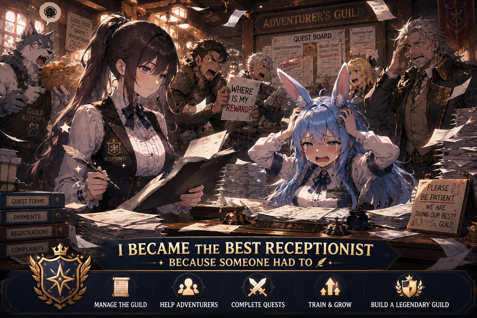 Cover art for I Became the Best Receptionist Because Someone Had To, a guild scenario on AI Dungeon