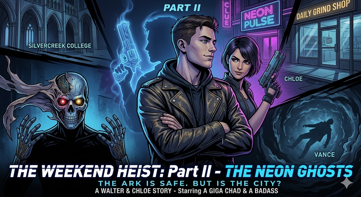Cover art for The Weekend Heist: The Neon Ghosts, an action scenario on AI Dungeon