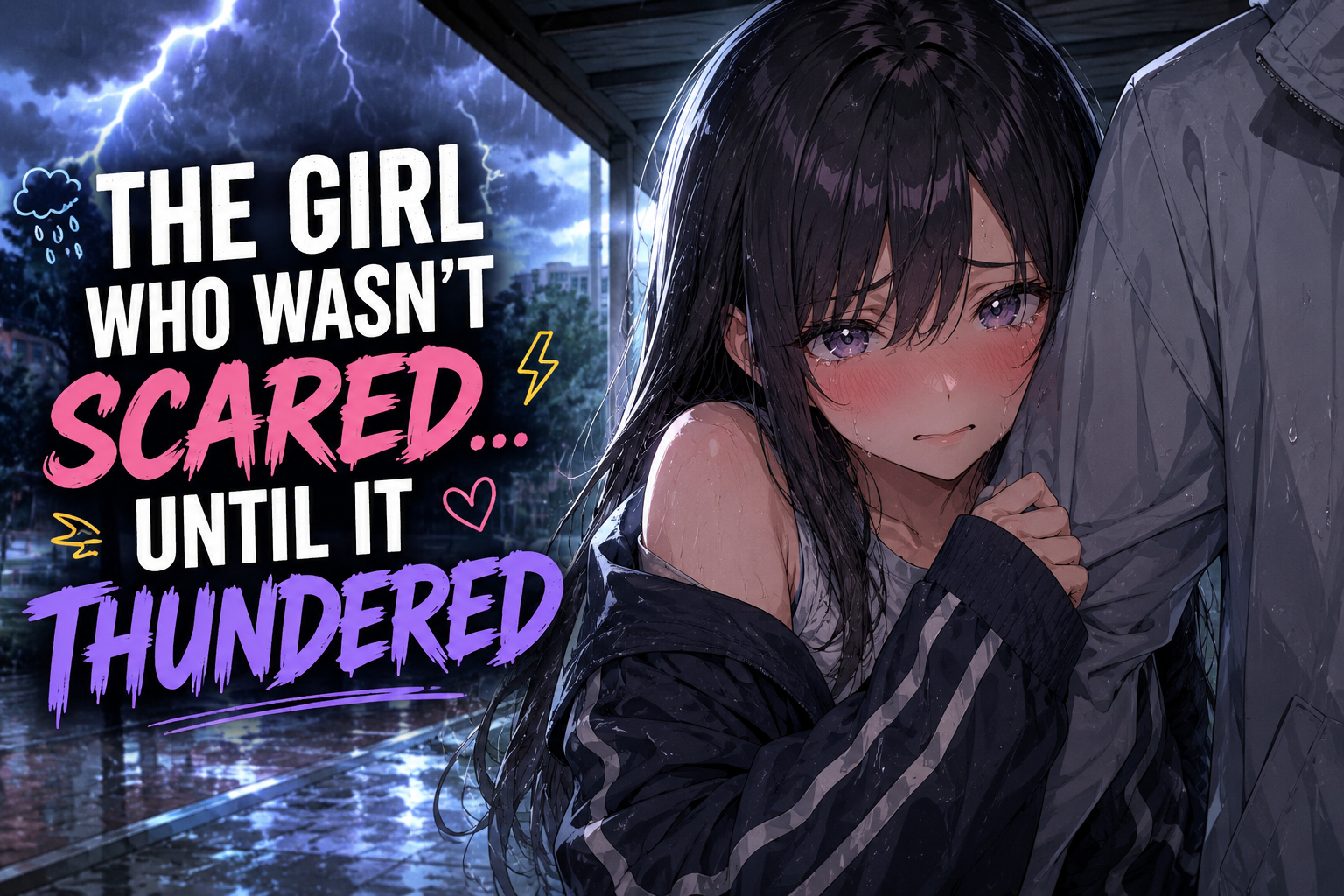 Cover art for The Girl Who Wasn't Scared... Until It Thundered, a romance scenario on AI Dungeon