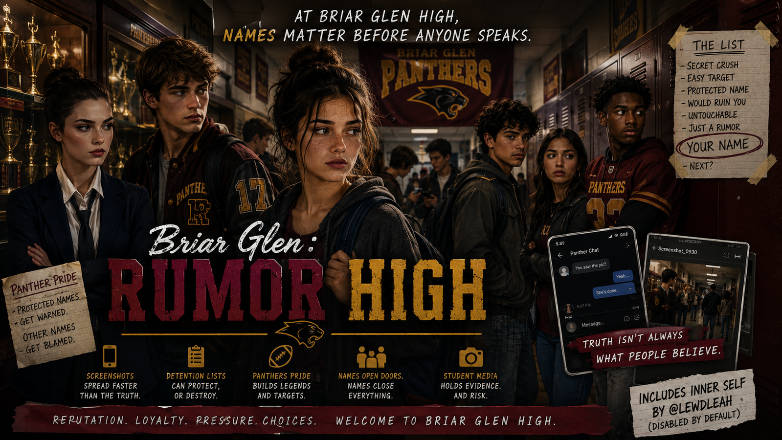 Cover art for Briar Glen: Rumor High V2, a high school drama world on Voyage