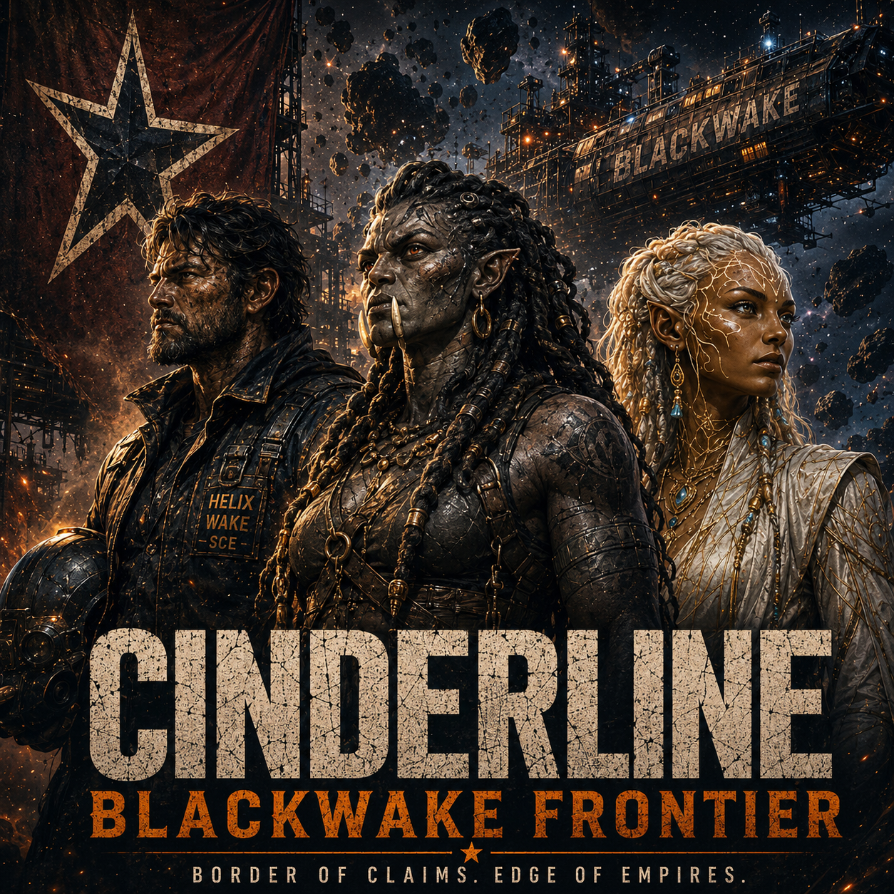 Cover art for The Cinderline: Blackwake Frontier, a sci-fi world on Voyage