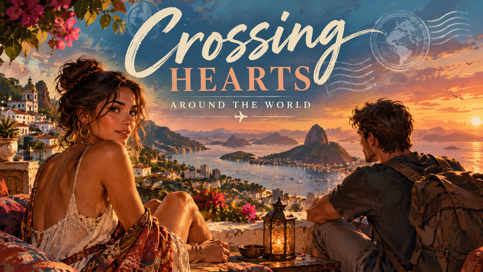 Cover art for Crossing Hearts: Around the World, a romance world on Voyage