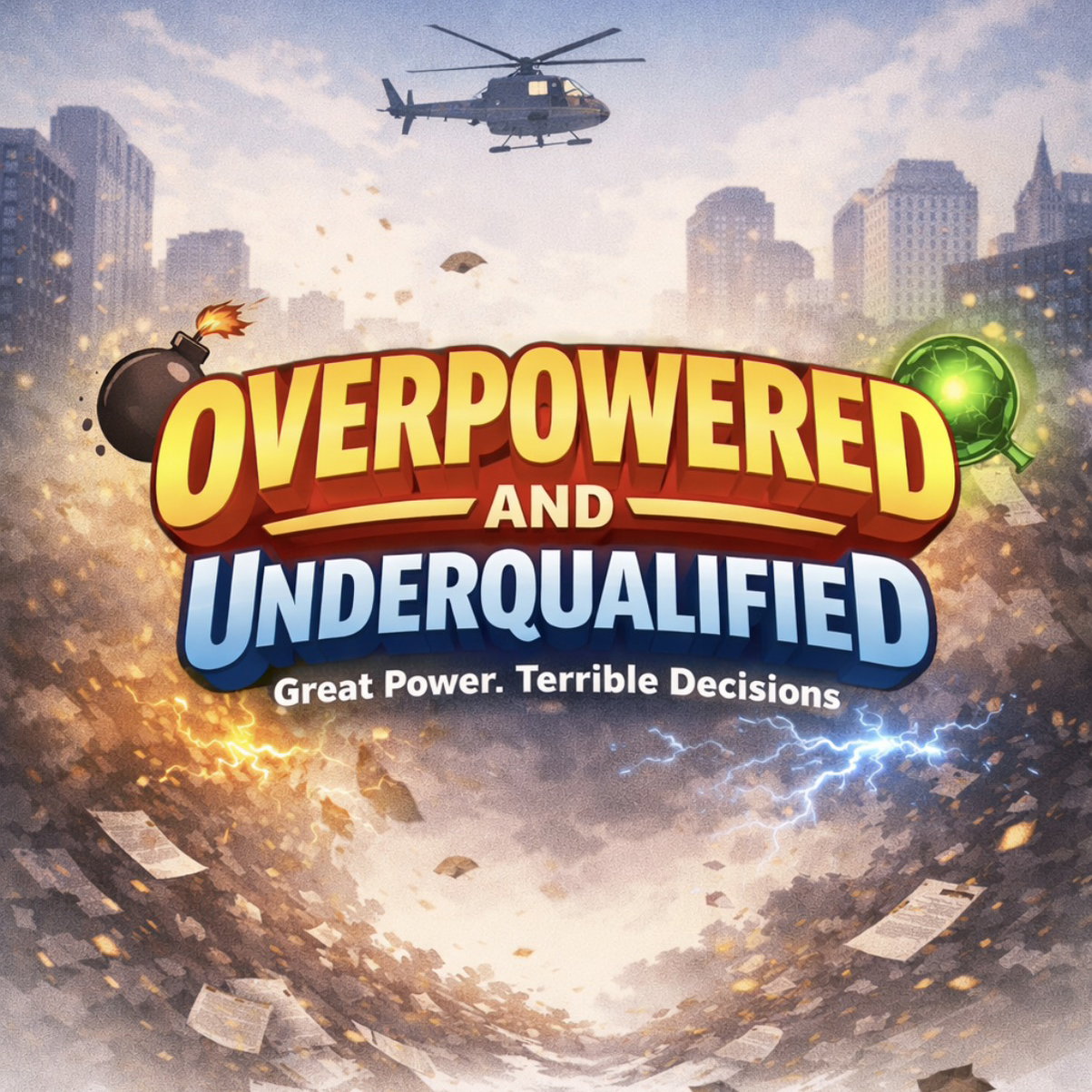 Cover art for Overpowered and Underqualified, a superhero scenario on AI Dungeon
