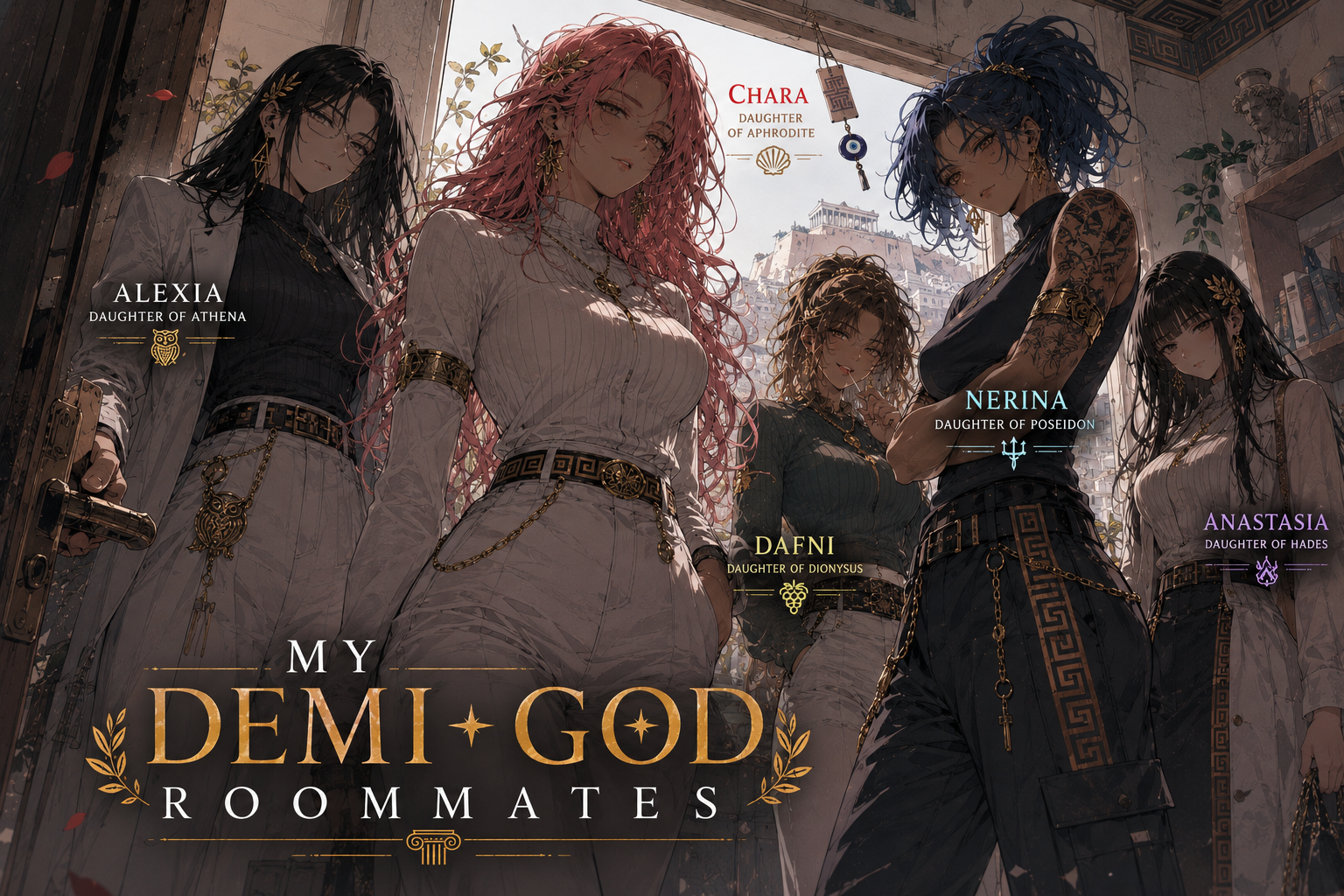Cover art for Your Roommates Are Demi-Gods (β / β), an innerself scenario on AI Dungeon