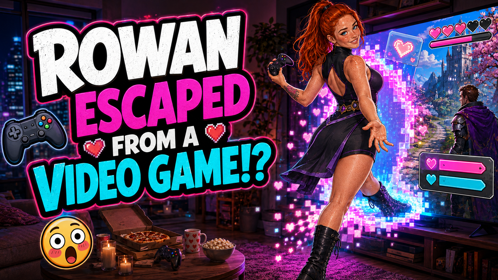 Cover art for Rowan escaped from a Video Game!?, a fantasy scenario on AI Dungeon