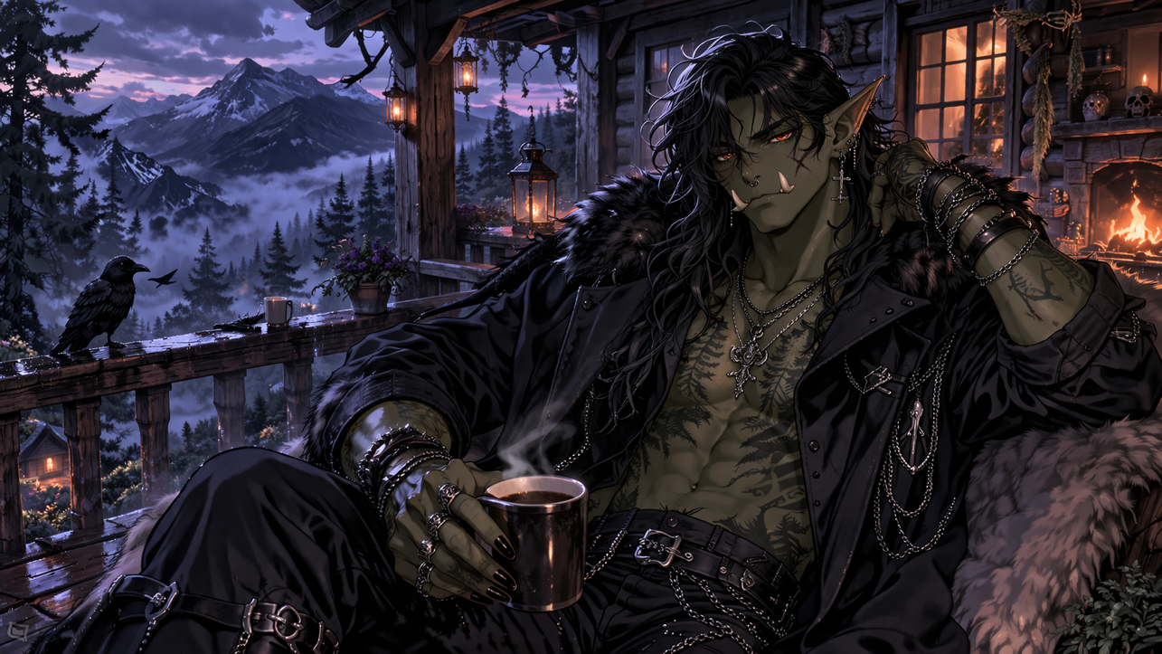 Cover art for Raugrin the Goth Orc Hermit, a goth scenario on AI Dungeon