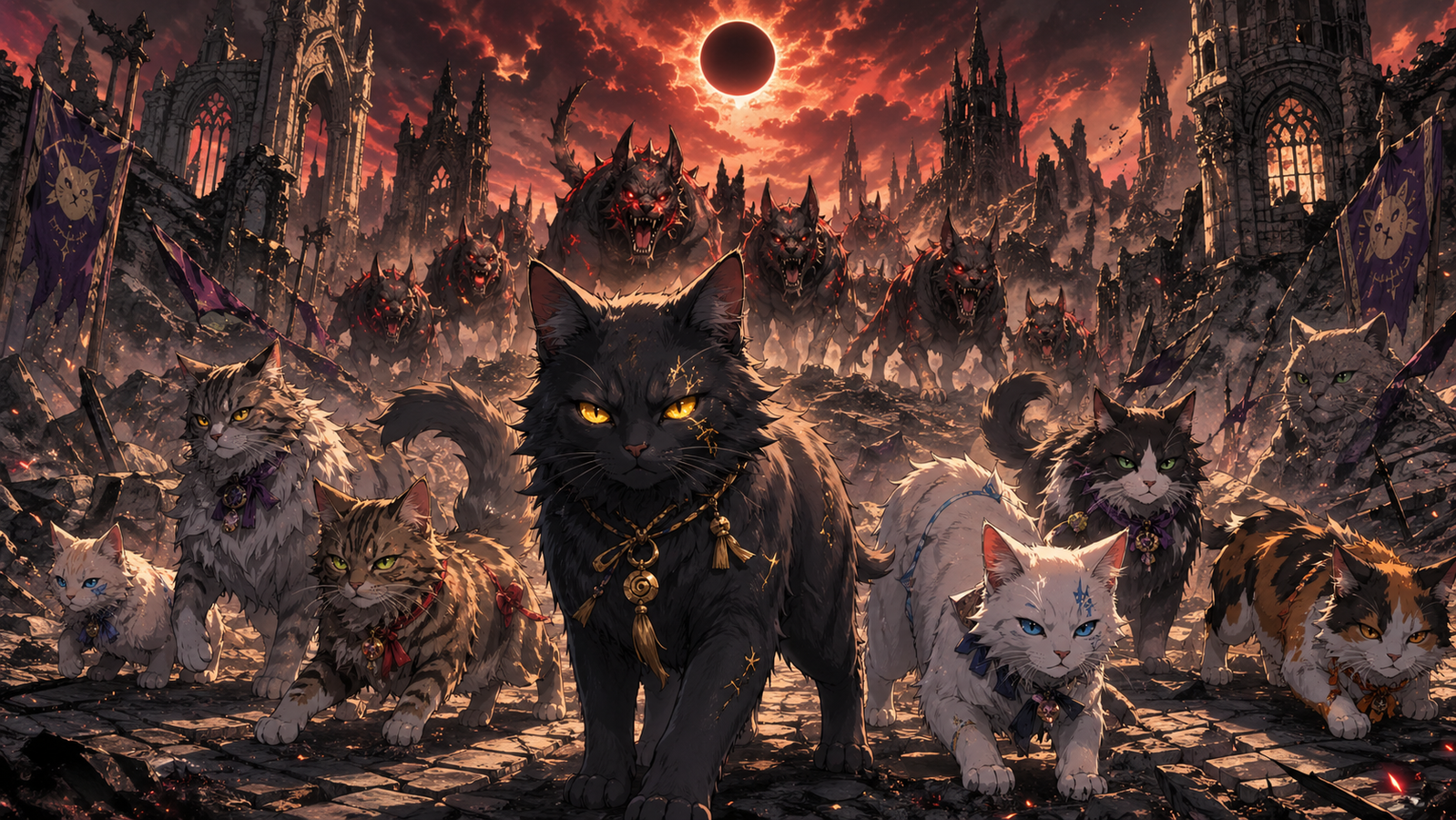 Cover art for Nine Lives under a Black Sun, a cat scenario on AI Dungeon