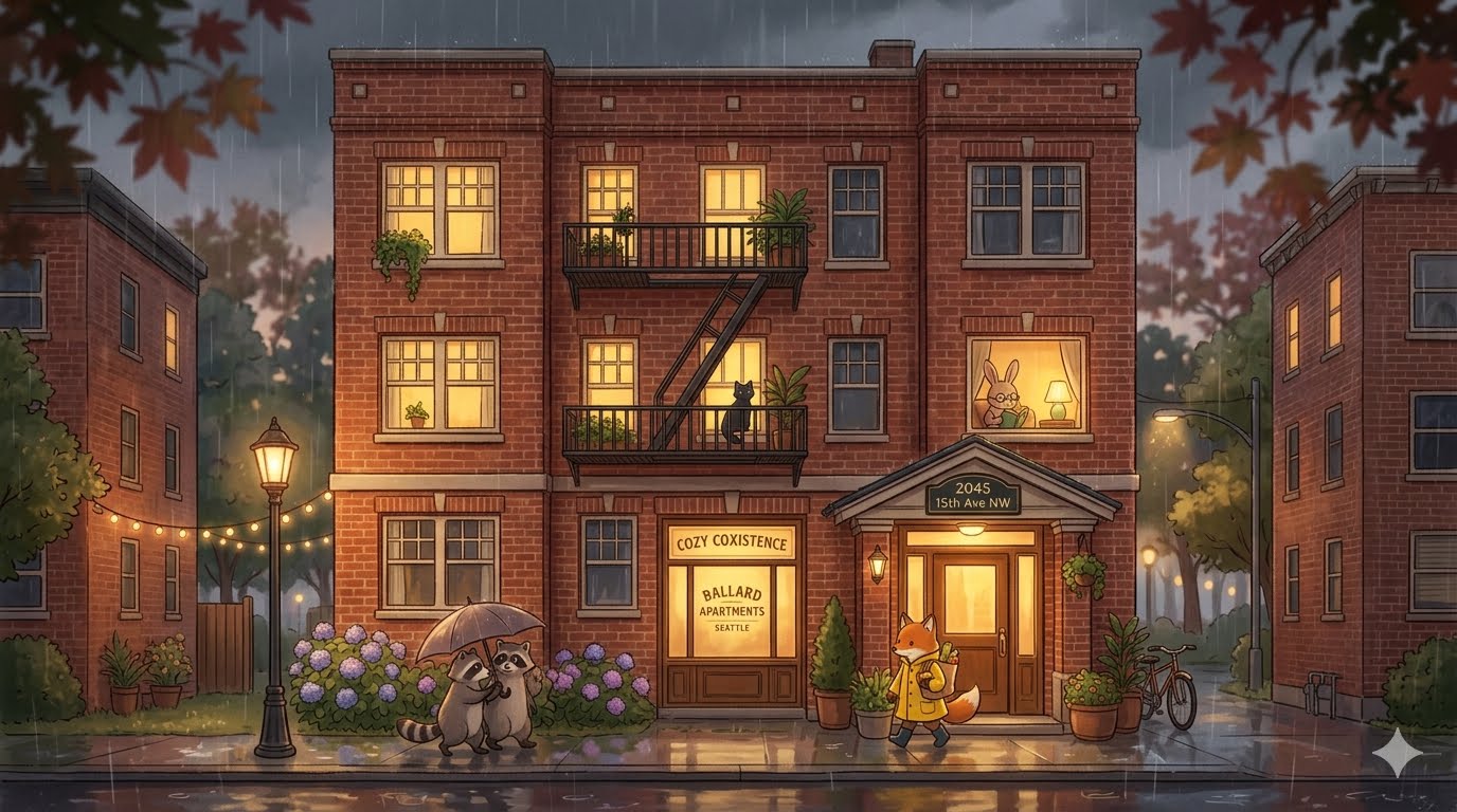 Cover art for Cozy Coexistence: Ballard Apartments, a slice of life scenario on AI Dungeon