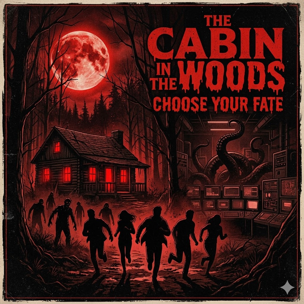 Cover art for The Cabin in the Woods, a horror adventure on AI Dungeon
