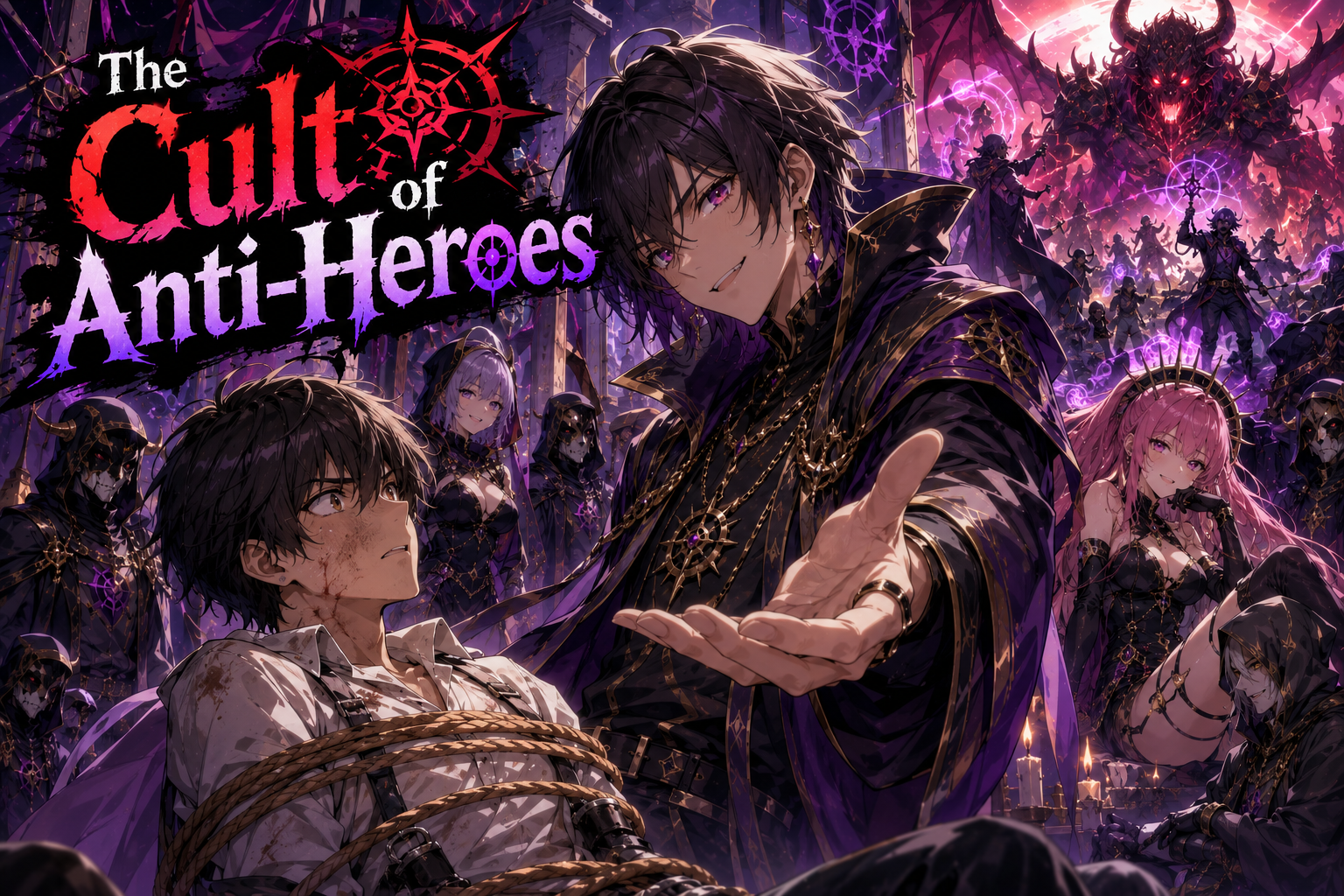 Cover art for The Cult of Anti-Heroes, a cult scenario on AI Dungeon