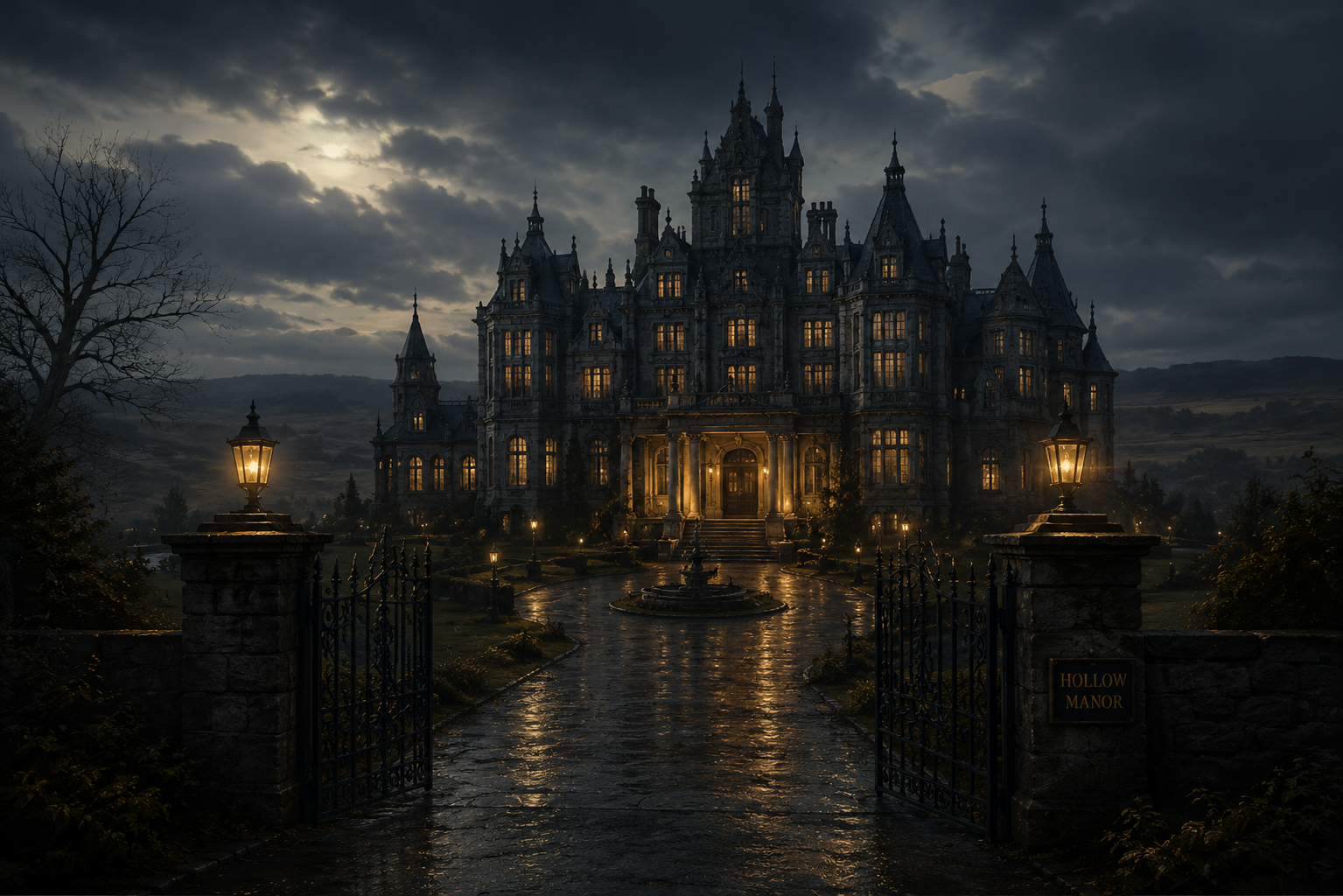 Cover art for Masquerade of the Hollow Manor, a mystery scenario on AI Dungeon