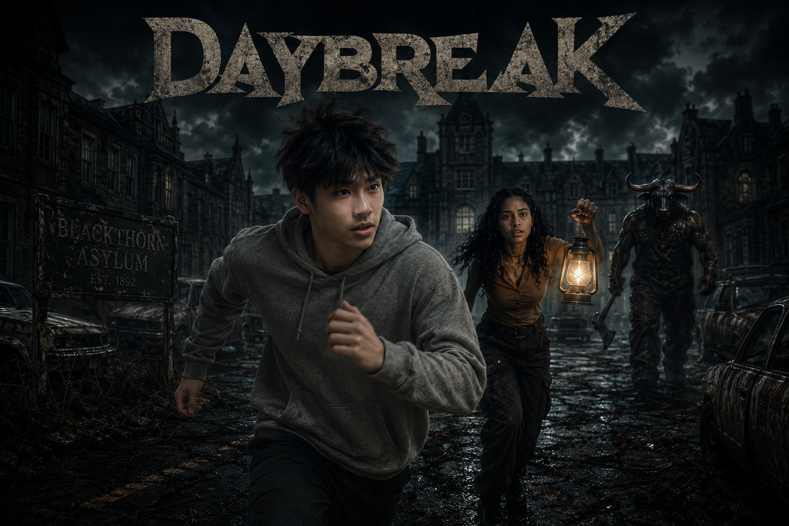 Cover art for Daybreak: Asylum, a slasher scenario on AI Dungeon