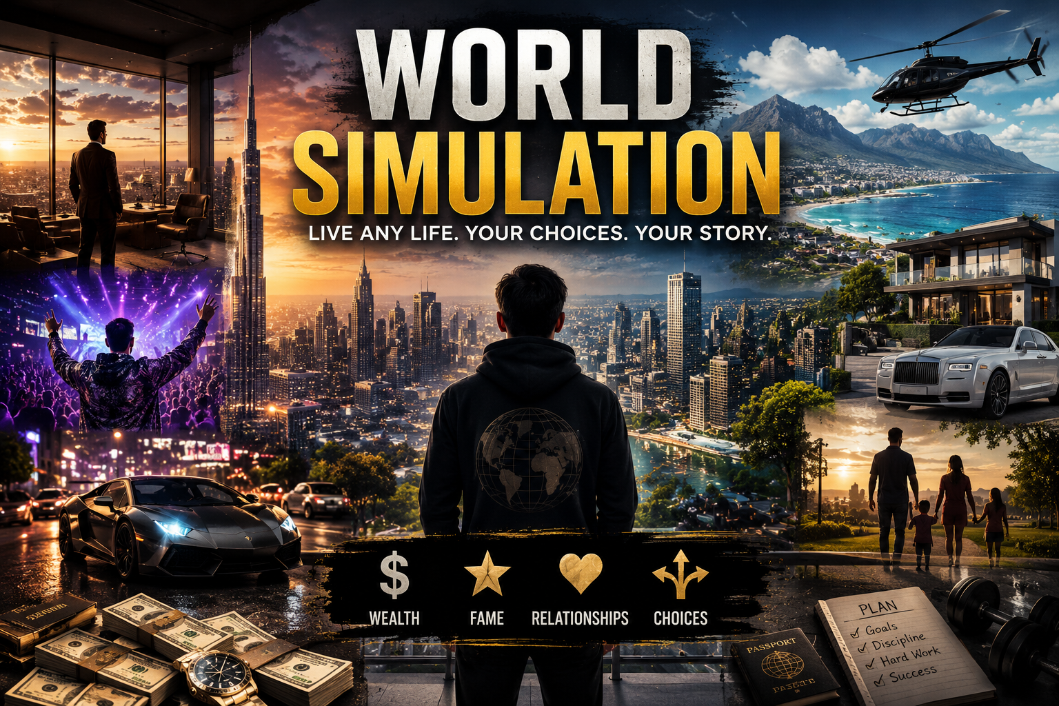 Cover art for World Simulation (simple and clean) 127 Customizable Features, a realistic scenario on AI Dungeon