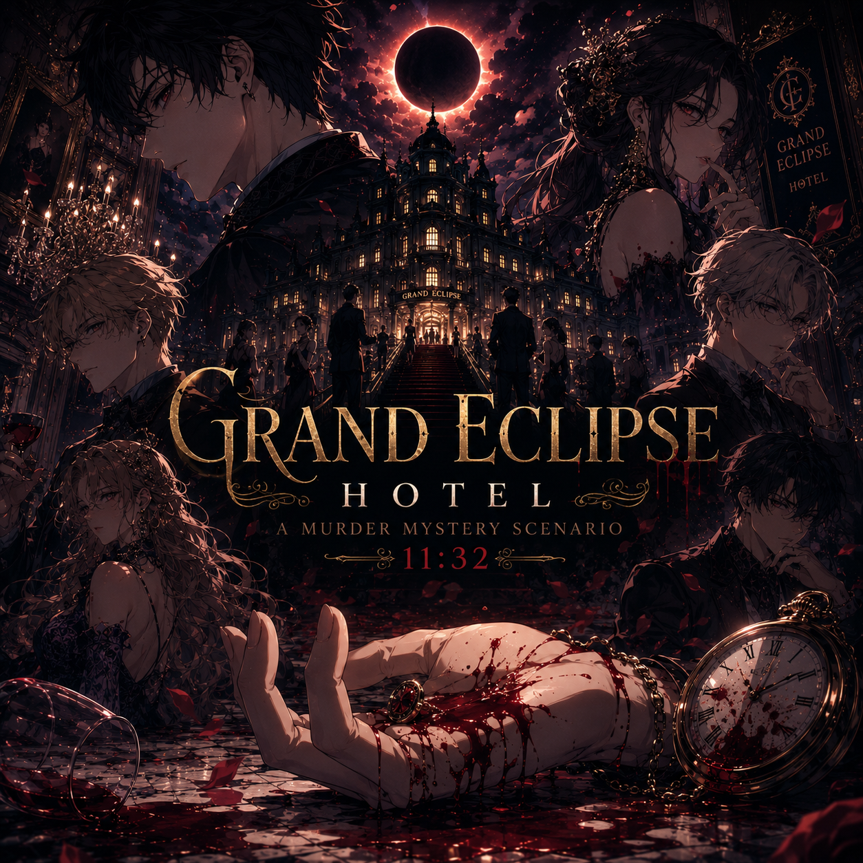 Cover art for The Grand Eclipse Hotel , a mystery scenario on AI Dungeon