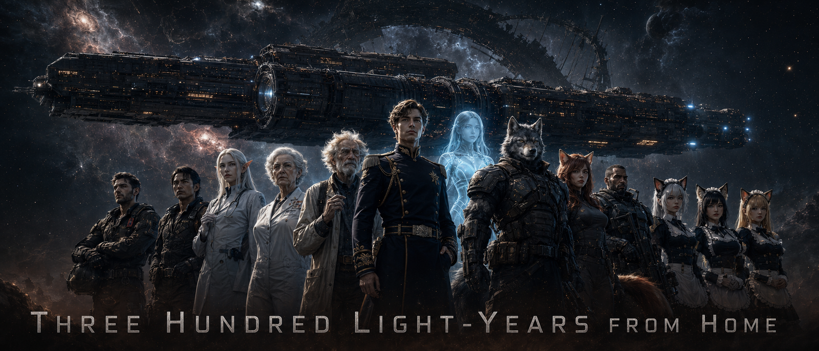 Cover art for Three Hundred Light-Years from Home, a sci fi scenario on AI Dungeon