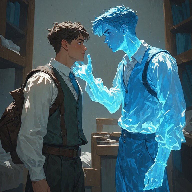 Cover art for The Ghost in the Dorm: Gay Romance, a gay scenario on AI Dungeon
