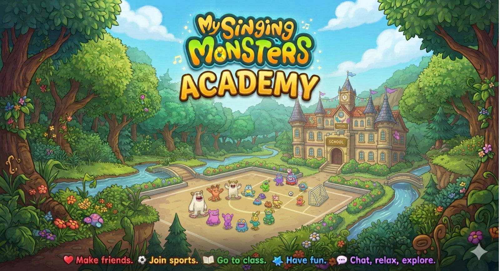 Cover art for My Singing Monsters Academy, a school life scenario on AI Dungeon
