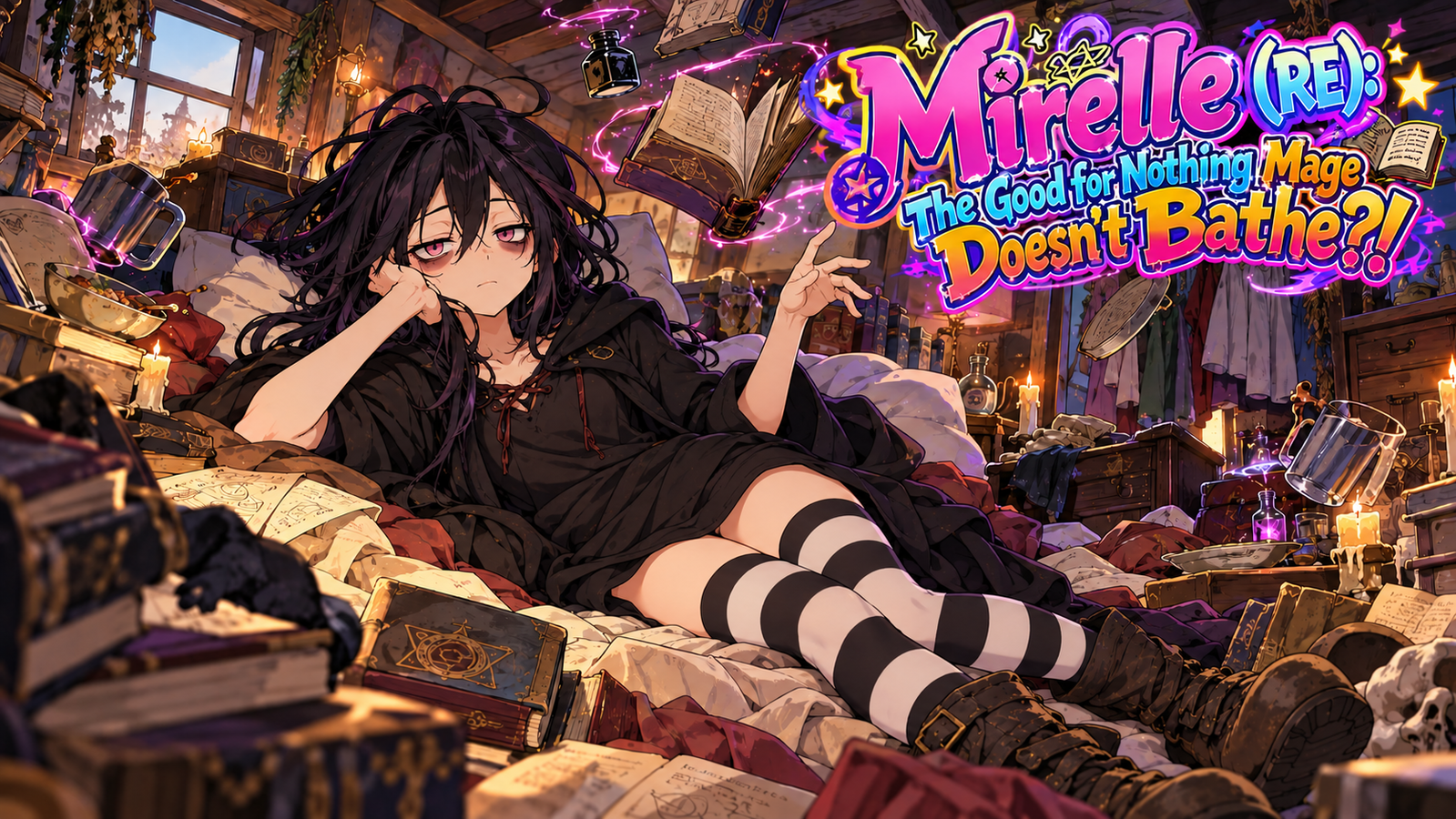 Cover art for Mirelle (RE): The Good for Nothing Mage Doesn't Bathe?!, a comedy scenario on AI Dungeon