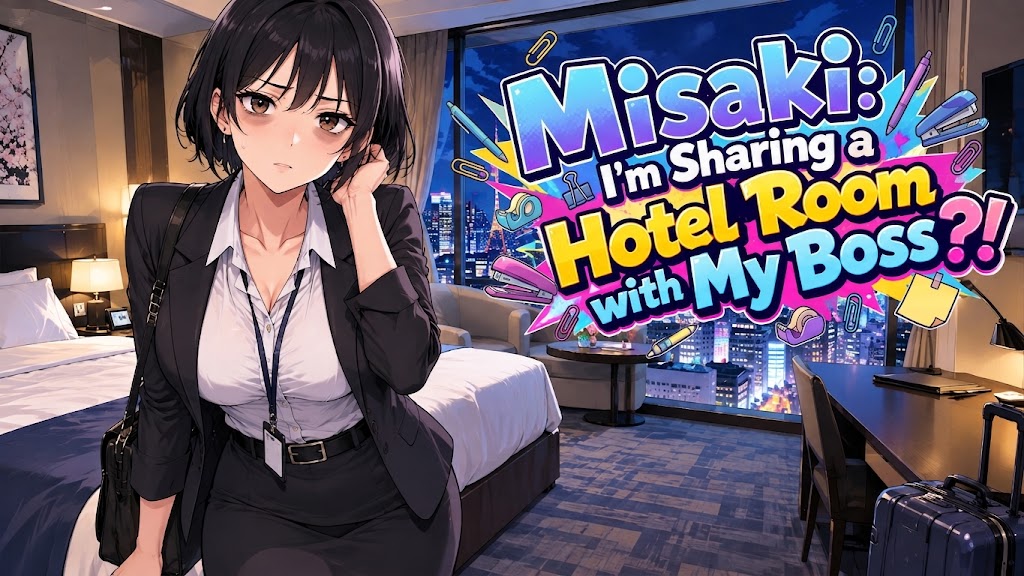 Cover art for Misaki: I'm Sharing a Hotel Room with My Boss?!, a comedy scenario on AI Dungeon