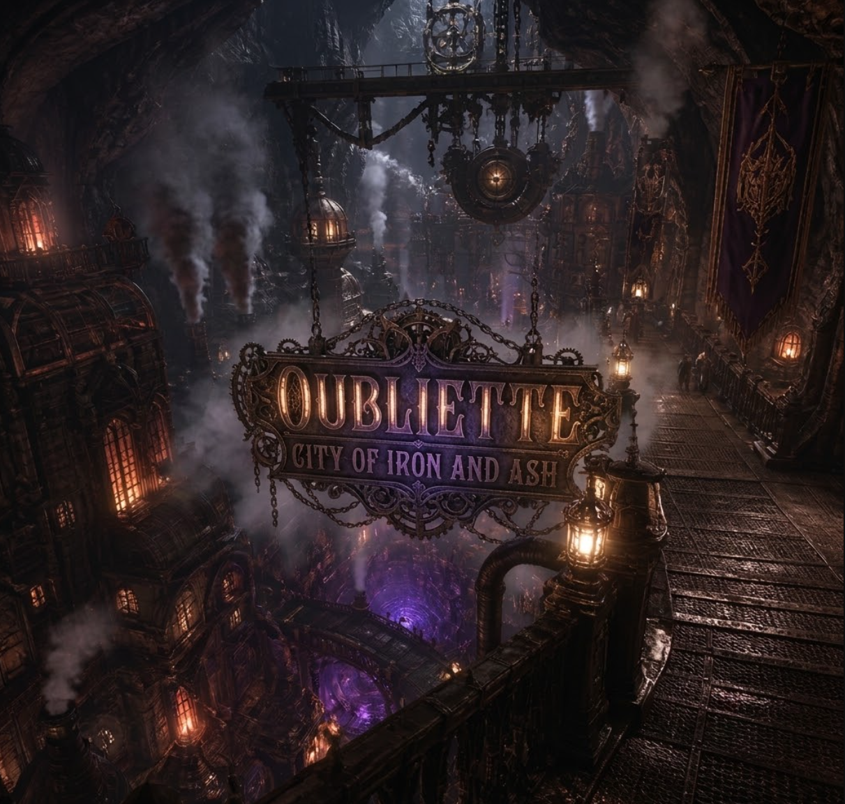 Cover art for Oubliette: City of Iron and Ash, a gaslamp world on Voyage