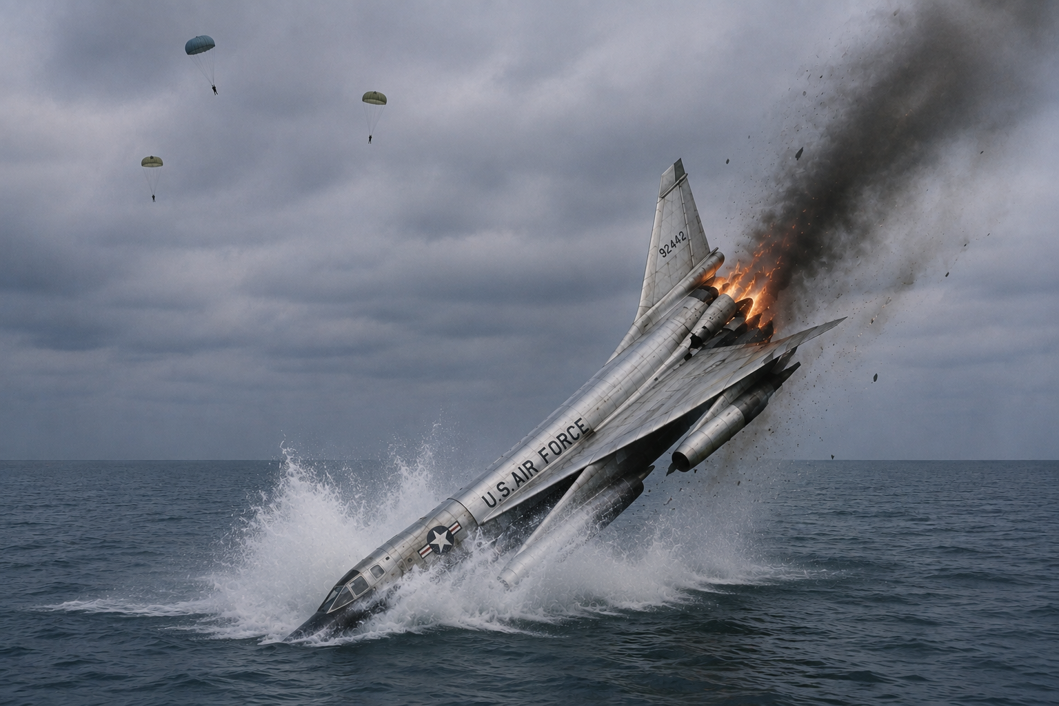 Cover art for B-58 Hustler Crash in Lake Michigan , a plane crash scenario on AI Dungeon
