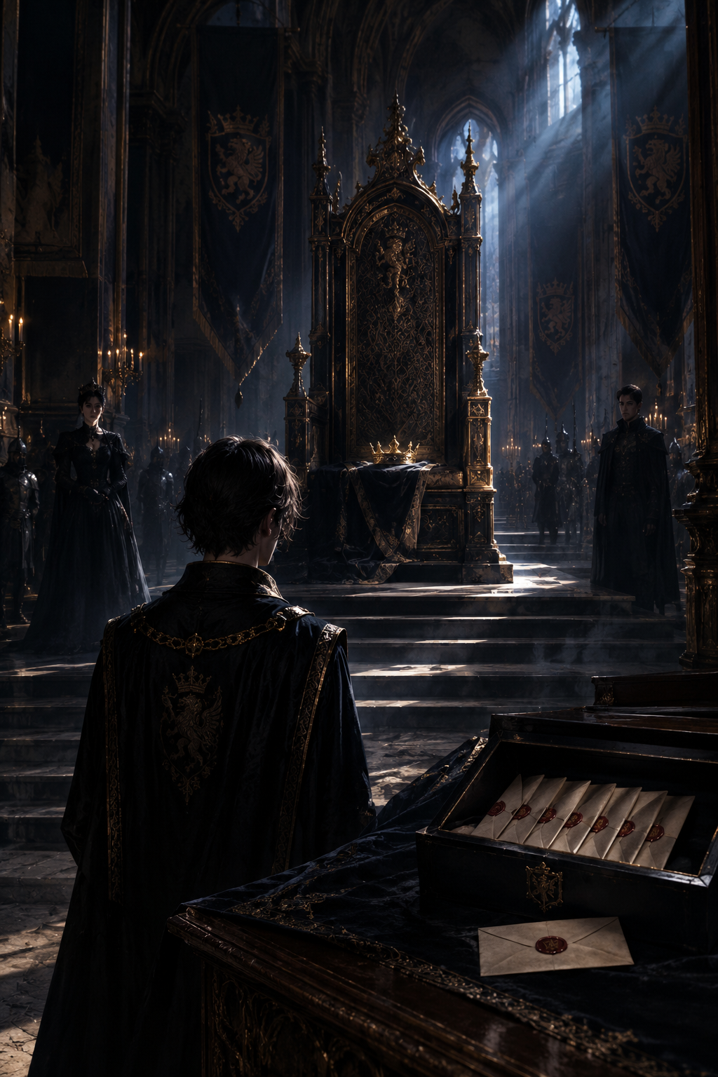 Cover art for The Seven Letters of the King, a political fantasy scenario on AI Dungeon