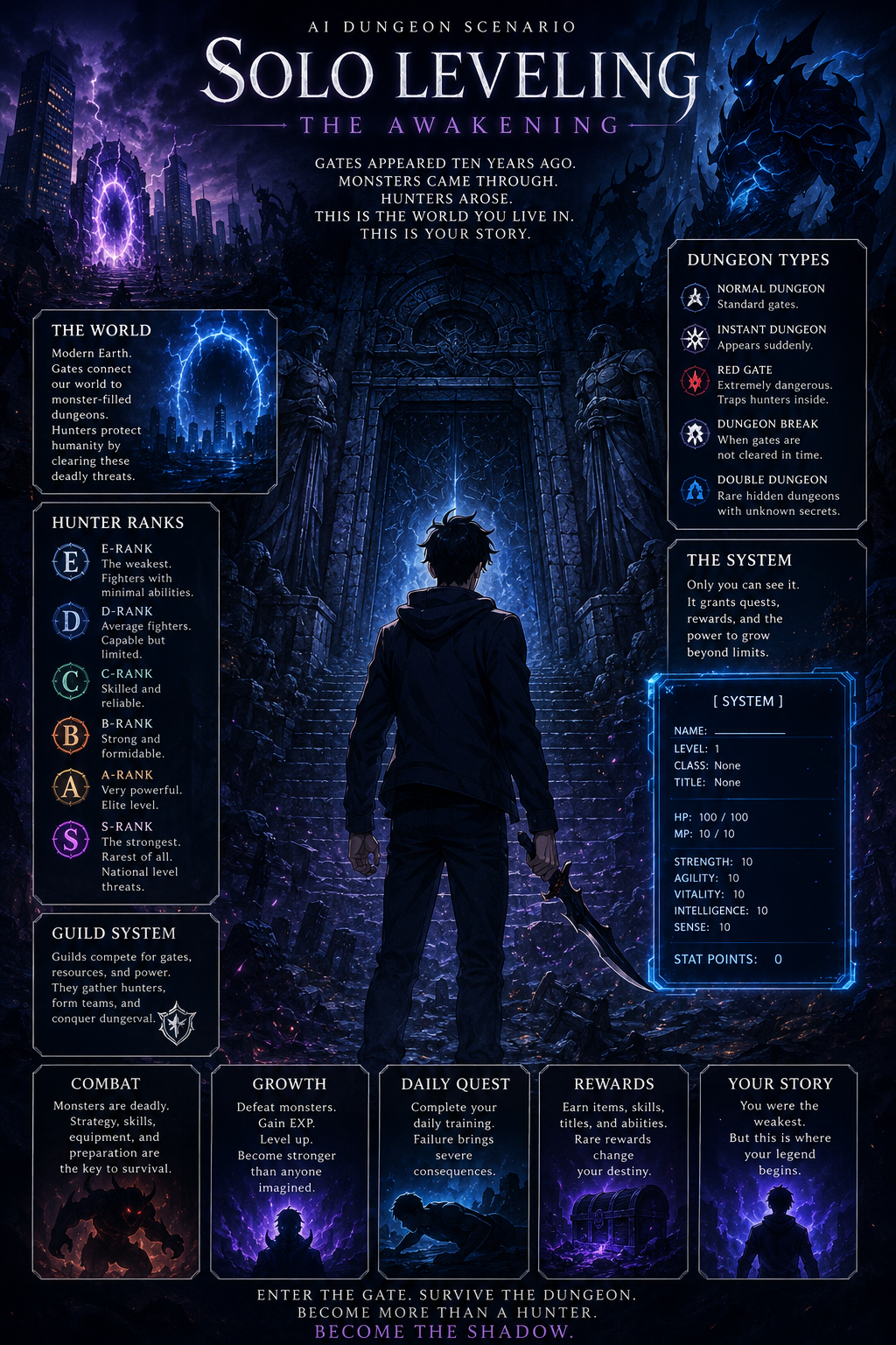 Cover art for Solo Leveling Weakest Hunter, a webtoon scenario on AI Dungeon