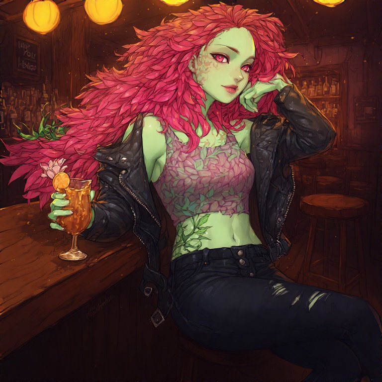 Cover art for Plantoid Barfly; Our Two Lips, a romance scenario on AI Dungeon