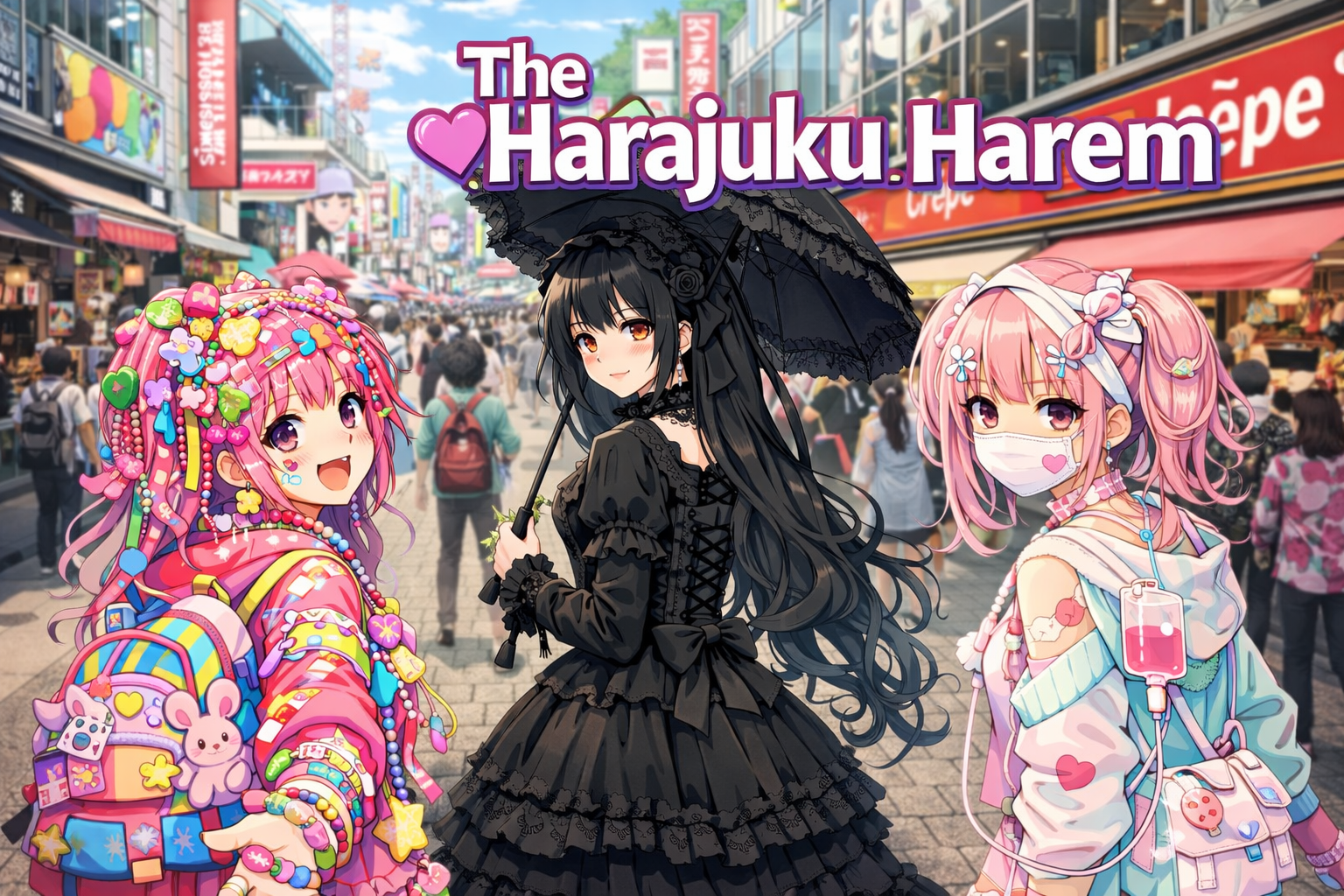 Cover art for The Harajuku Harem, a comedy scenario on AI Dungeon