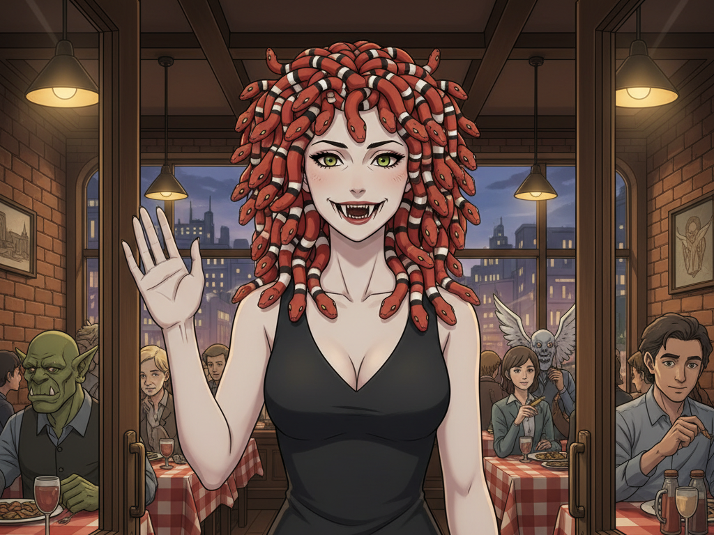 Cover art for Calista Ovid (Modern Monster 3), a gorgon scenario on AI Dungeon
