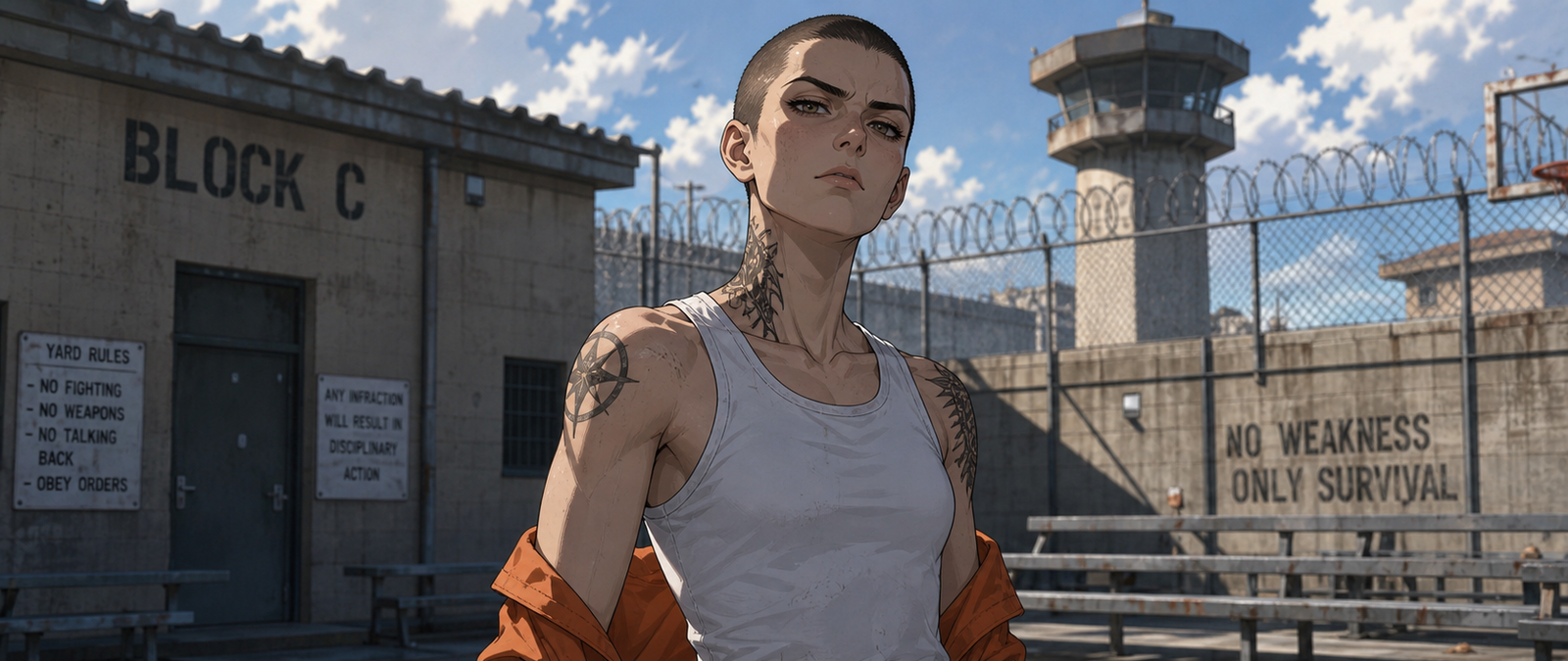 Cover art for Dani Fisher (New Fish), a prison scenario on AI Dungeon