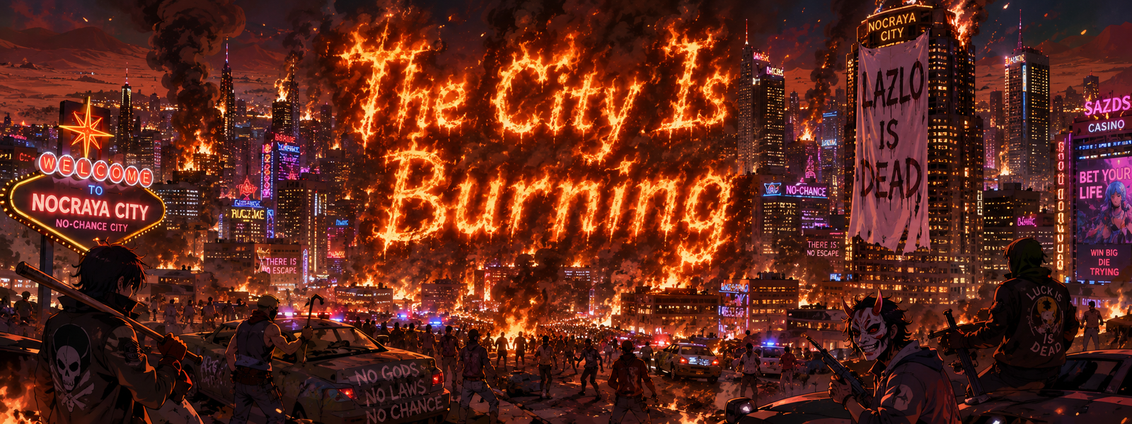 Cover art for No-Chance City (The City Is Burning), a chaos scenario on AI Dungeon