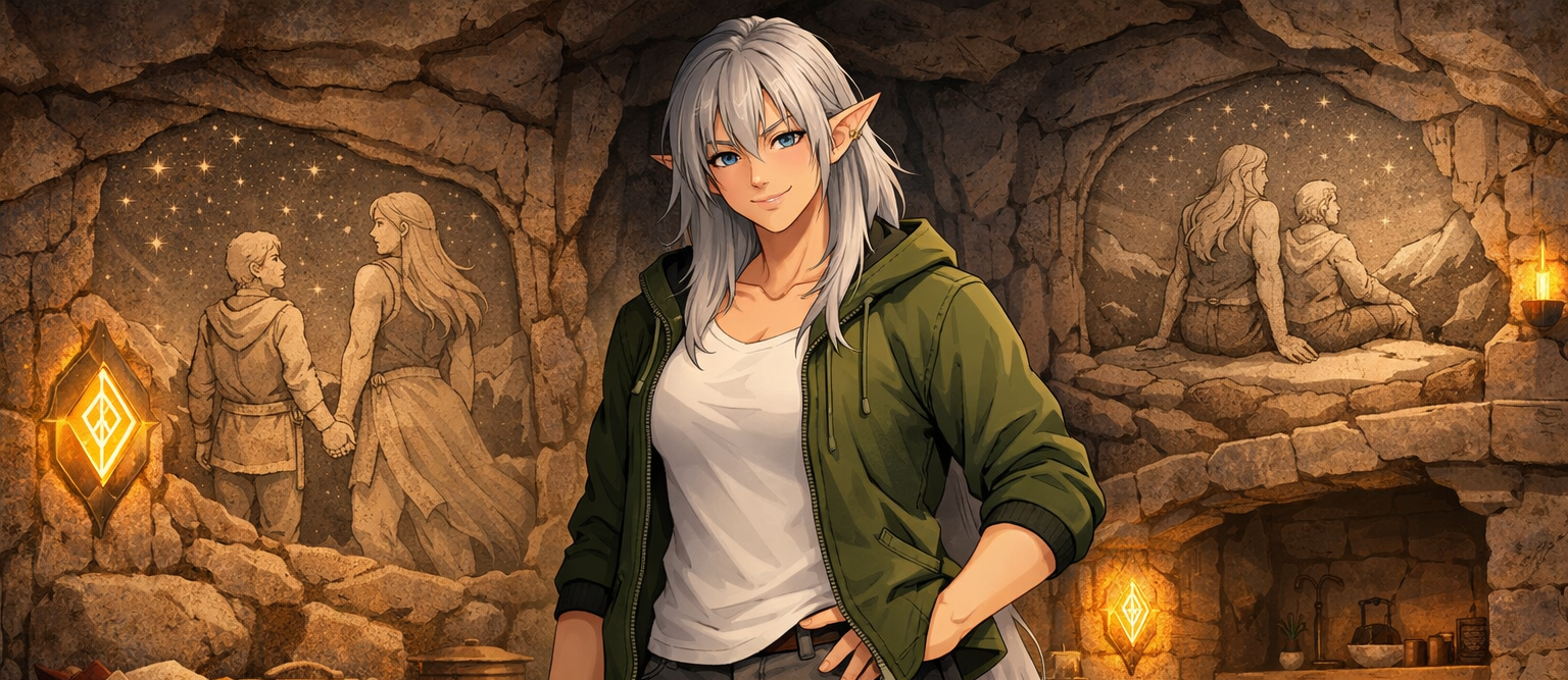 Cover art for Vayla Thorntree (The Giant Elf), a hermit scenario on AI Dungeon