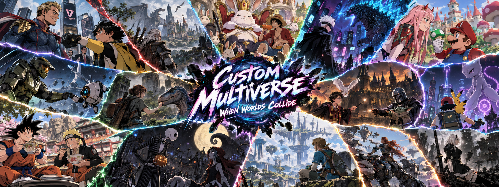 Cover art for Custom Multiverse (When Worlds Collide), a multiverse scenario on AI Dungeon