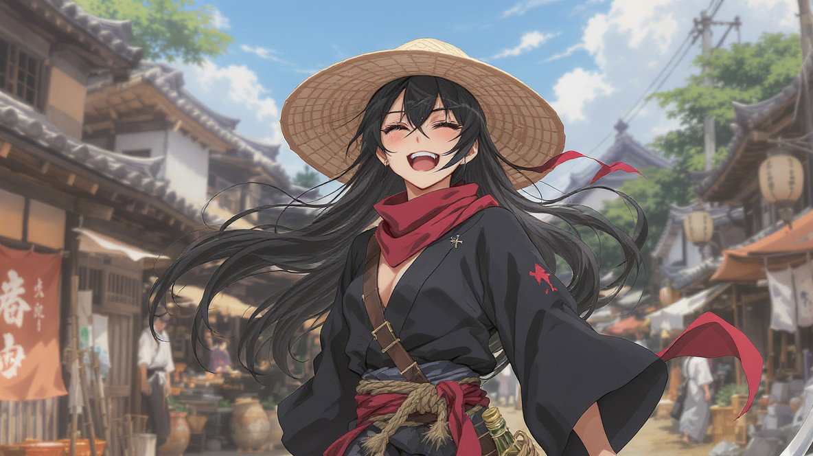 Cover art for Rin Hoshigawa (The Drunk Ronin), a samurai scenario on AI Dungeon