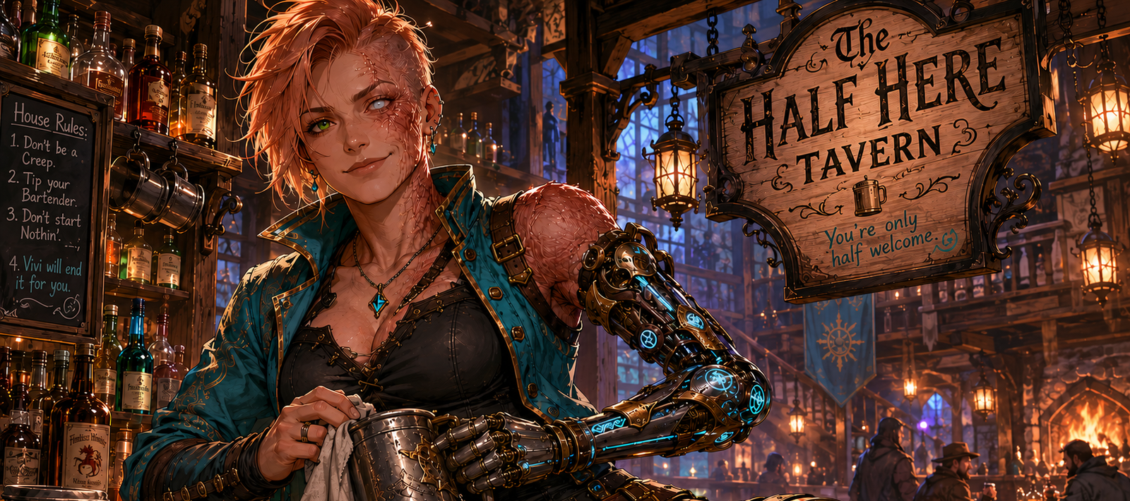 Cover art for Vivienne Uric (The Half Here Tavern), a tavern scenario on AI Dungeon