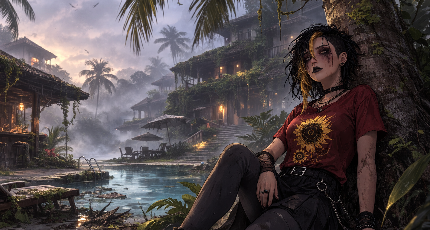 Cover art for Abigail Tarris (The Resort Castaways), a resort scenario on AI Dungeon